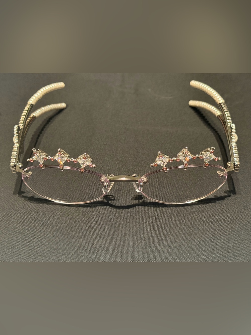 GENTLE MONSTER Gold Rimless Crystal-Embellished Glasses with Pink Accents